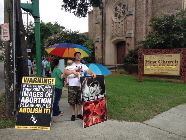 pro-life groups at pro-abortion Unitarian Universalist Church in New Orleans 